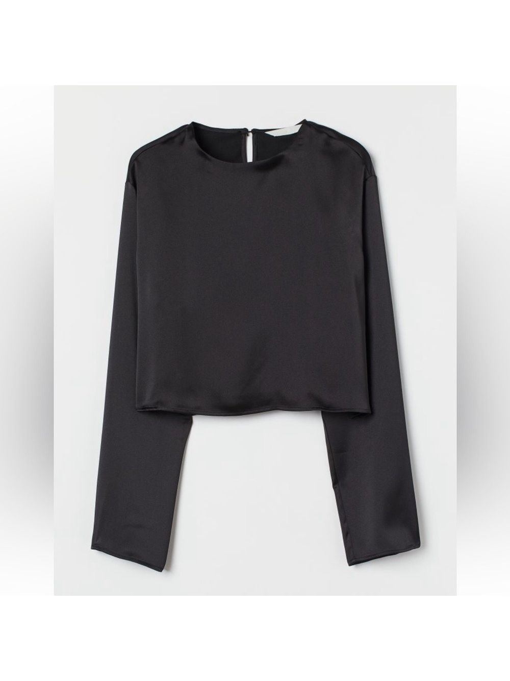 H&M Black Satin Long Sleeve Cropped Blouse